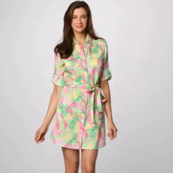 lilly pulitzer shirt dress Adetta Short Sleeve Stretch Shift and side seam pockets Lilly Pulitzer Beacon Women's Dress